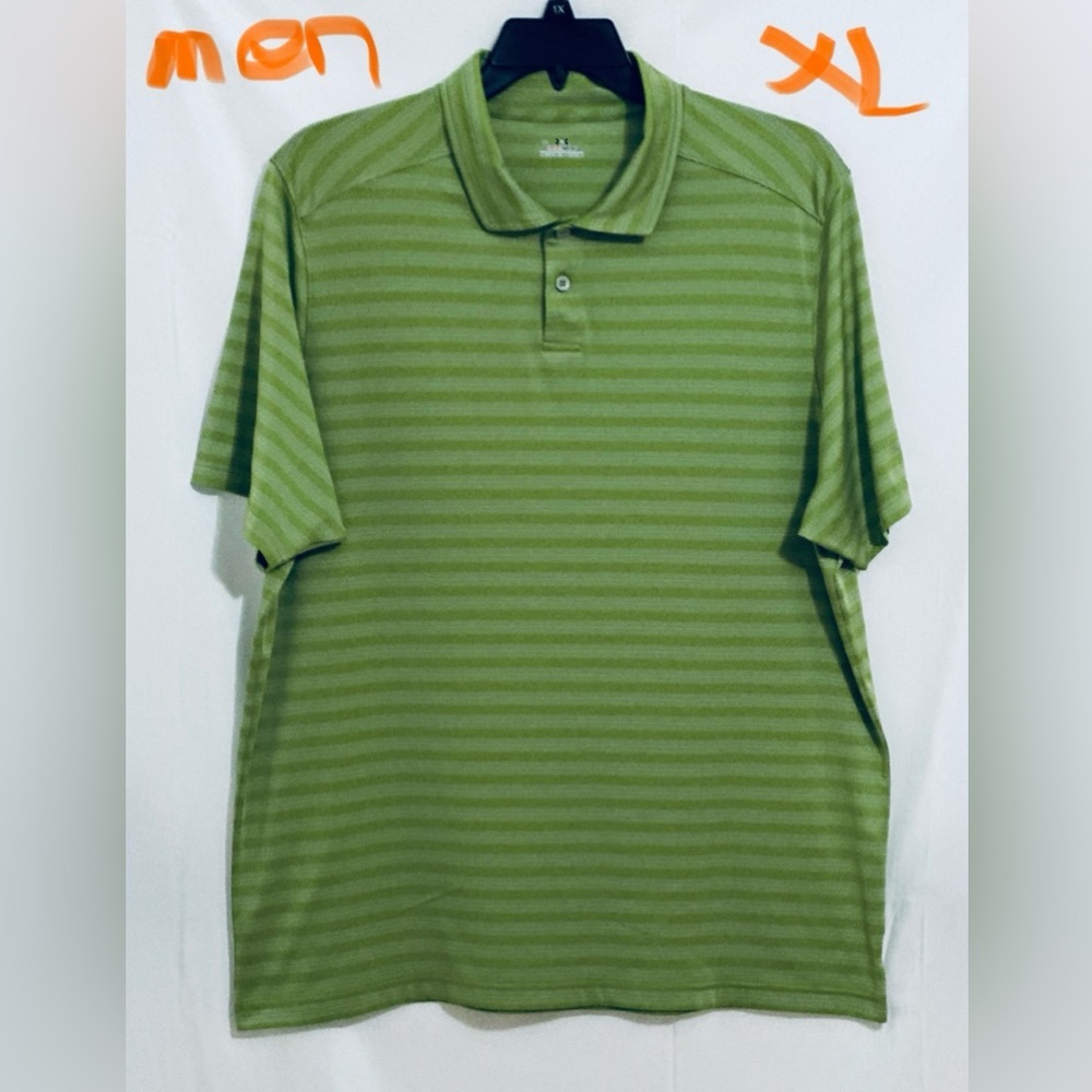 MENS GREEN & WHITE STRIPED UNDER ARMOUR POLO